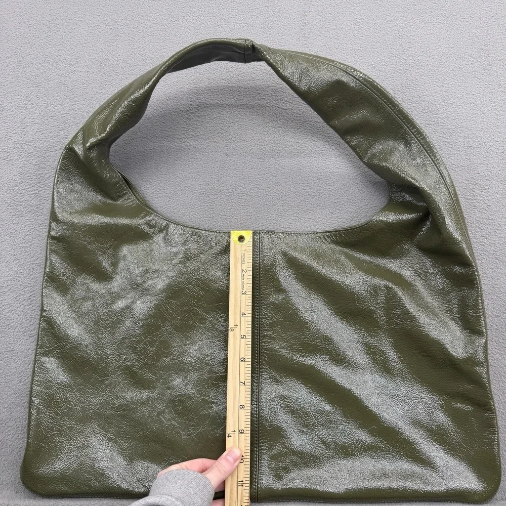 Arket Shiny Leather Hobo Shoulder Bag Khaki Green Large Oversized